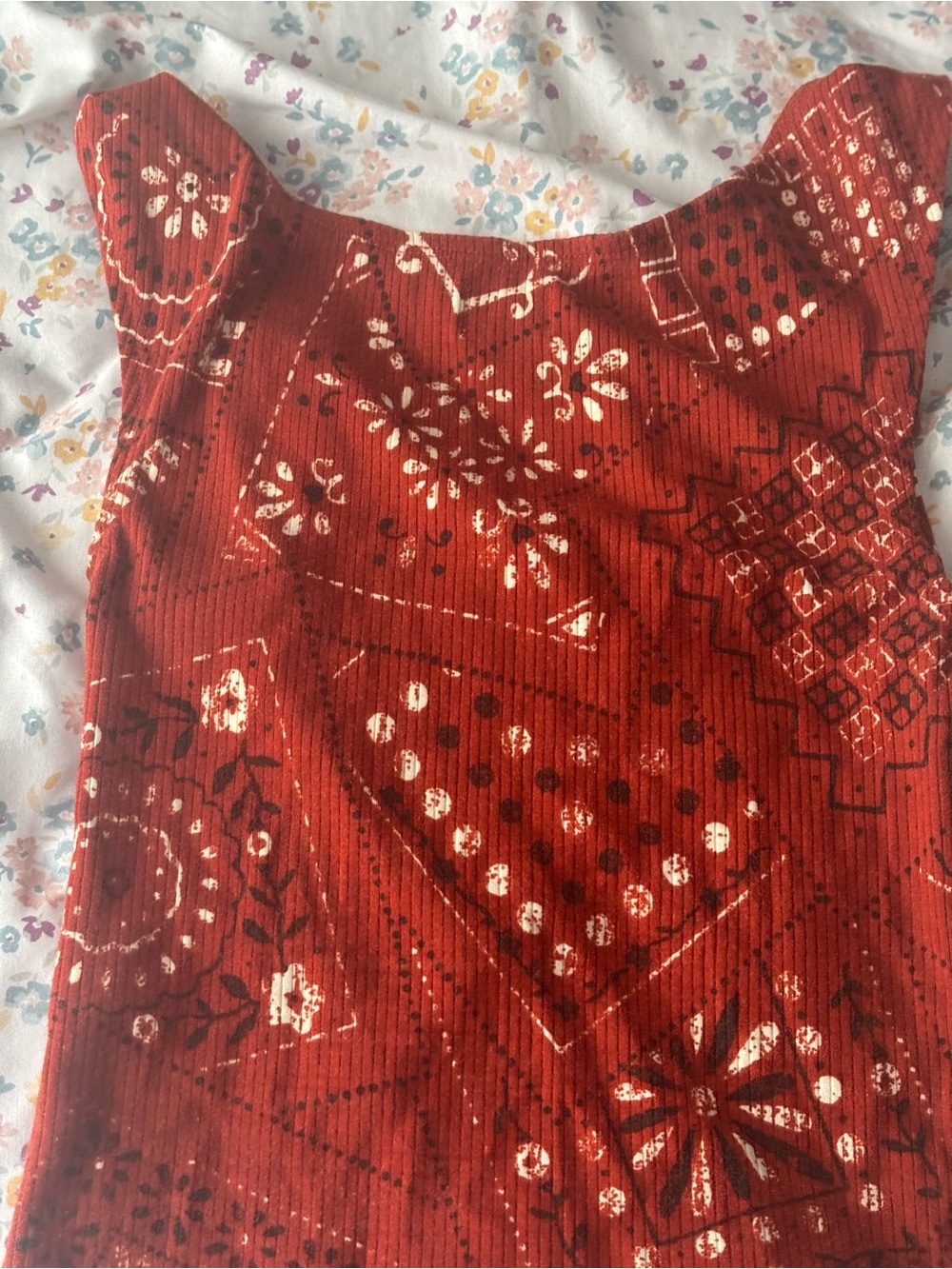 BDG Rust Red Printed Ribbed Tank - Picture 2 of 2